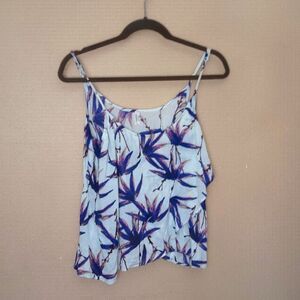 Free People White Blue Palm spaghetti strap adjustable strap flowy top XS